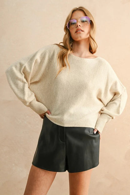 Boat Neck Sweater Top - Oatmeal