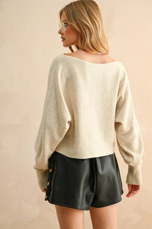 Boat Neck Sweater Top - Oatmeal