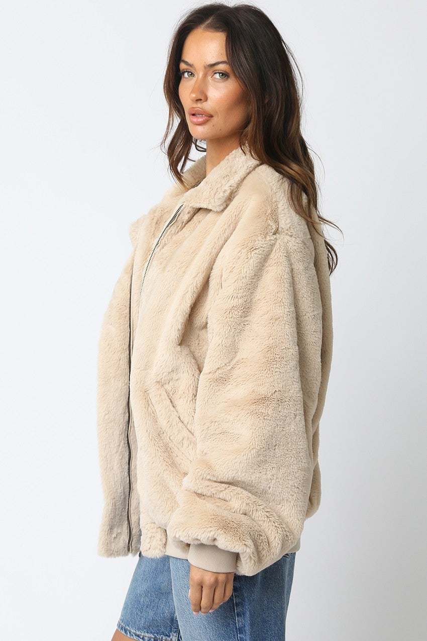 Emmy Faux Fur Bomber - Ecru