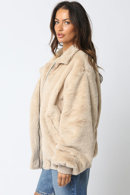 Emmy Faux Fur Bomber - Ecru