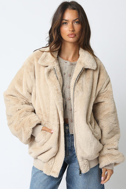 Emmy Faux Fur Bomber - Ecru