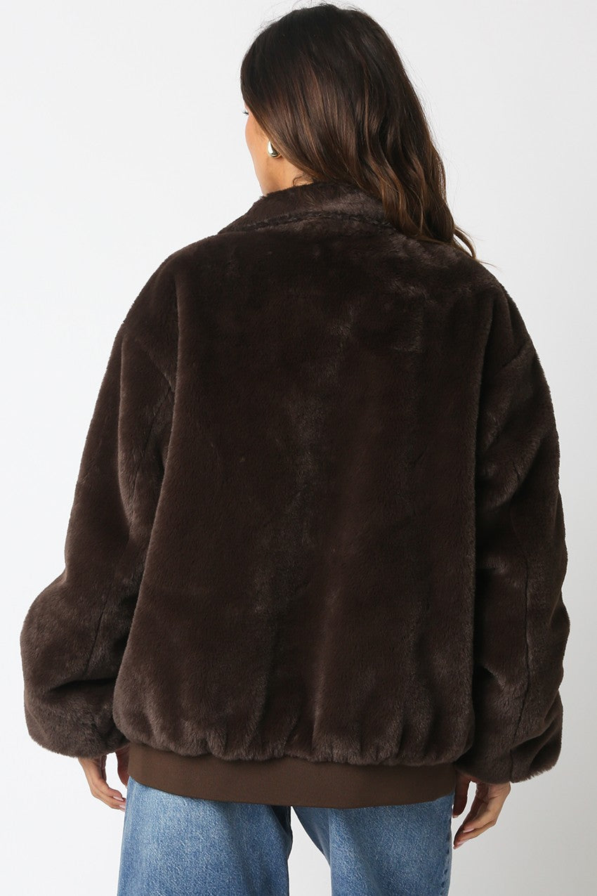 Emmy Faux Fur Bomber - Brown