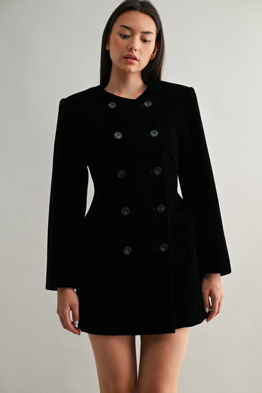 Velvet Double Breasted Blazer Dress