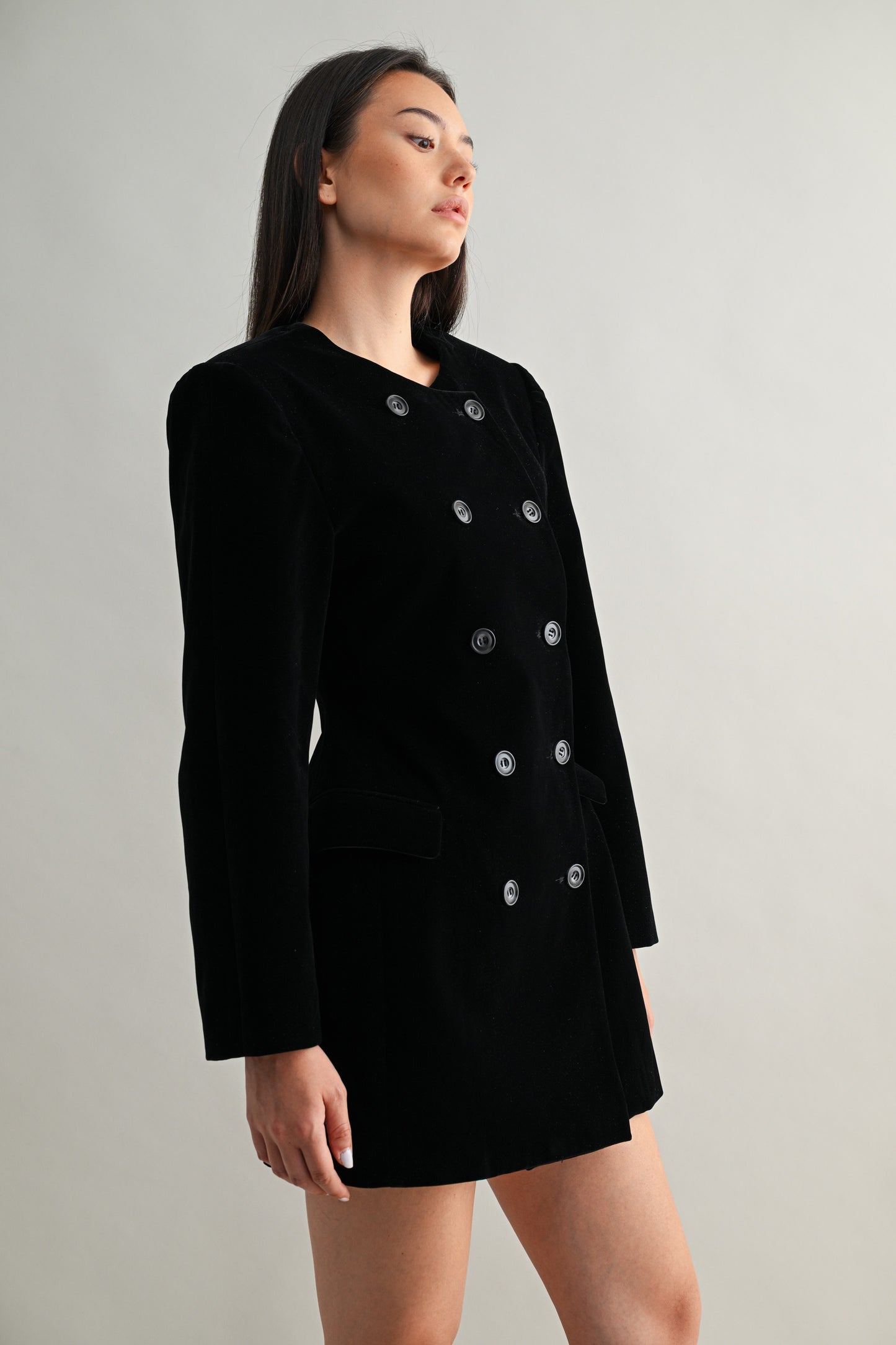 Velvet Double Breasted Blazer Dress