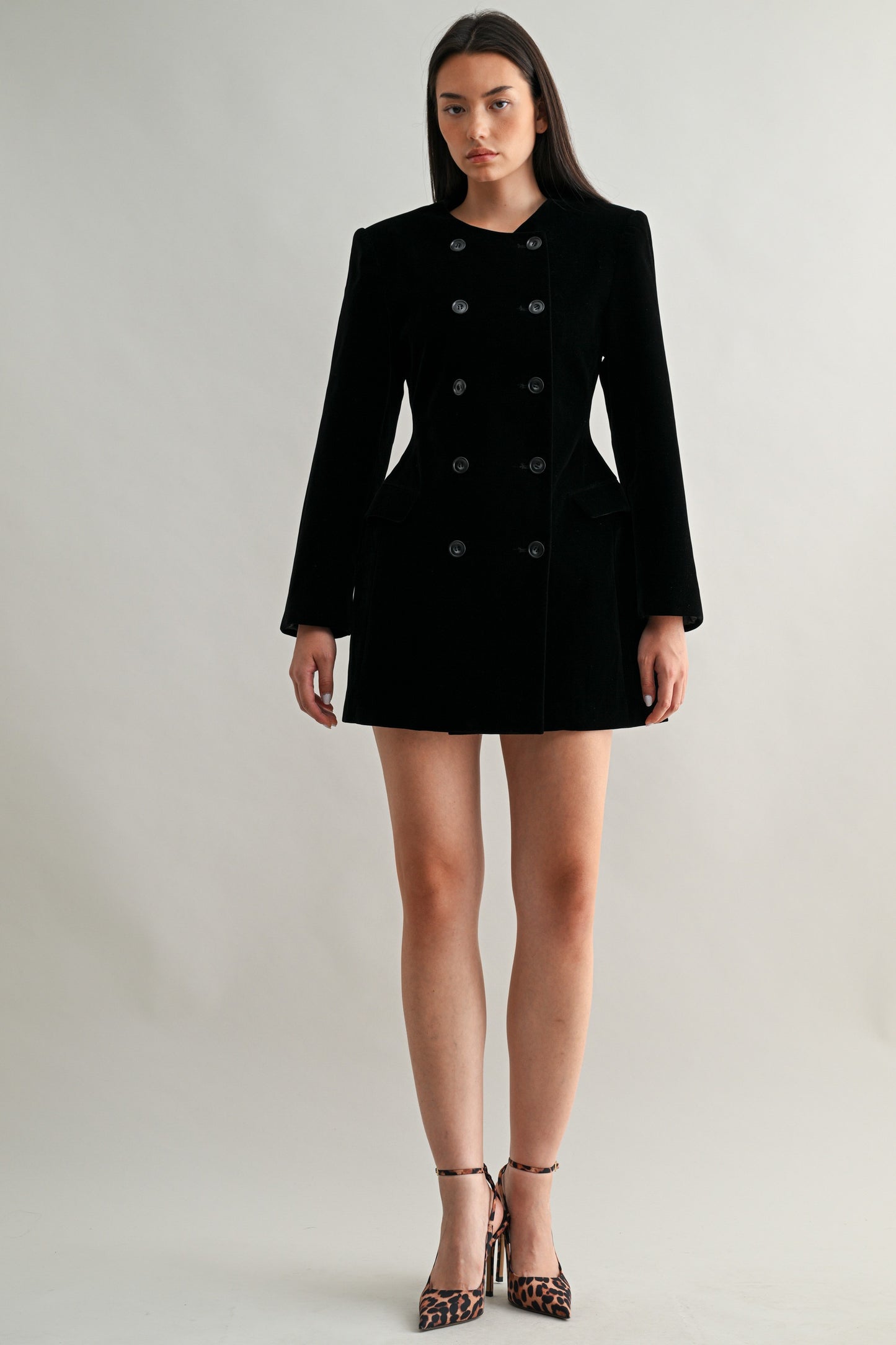 Velvet Double Breasted Blazer Dress