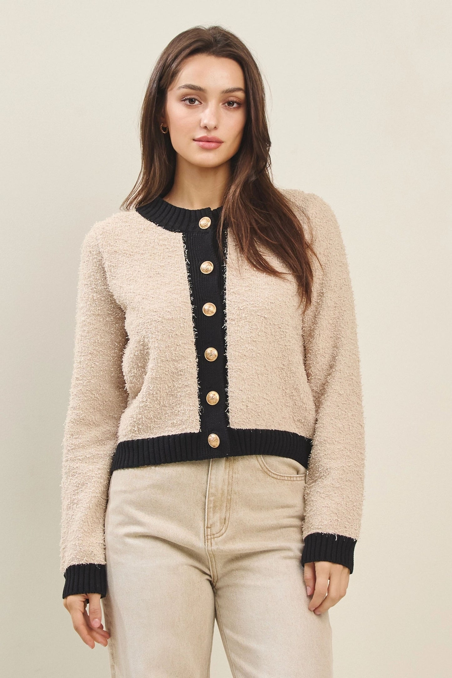 Colorblock Boucle Cardigan