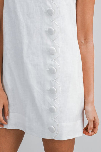 Scalloped Button Linen Mini Dress