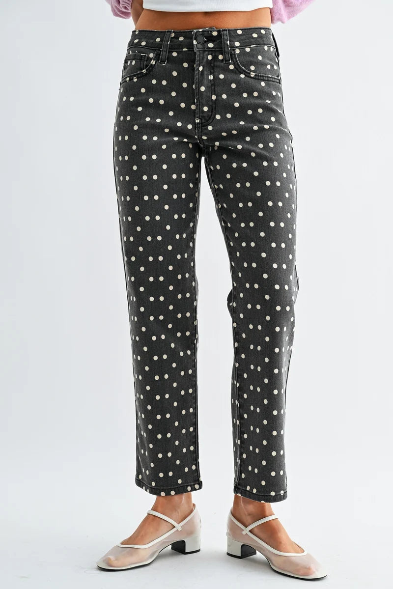 High Rise Polka Dot Straight Jean