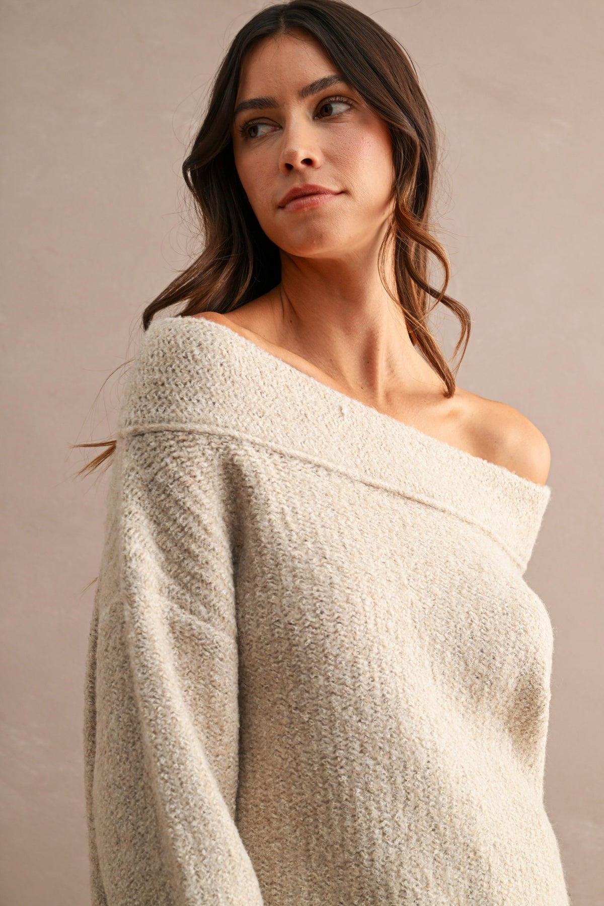 Mara Off Shoulder Lace Hem Sweater