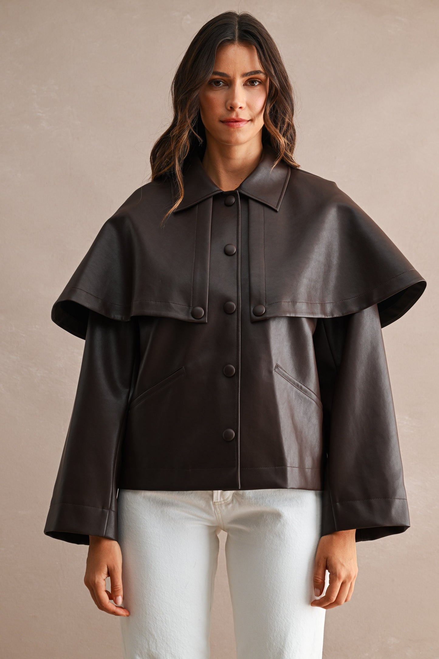 Cape Overlay Faux Leather Jacket