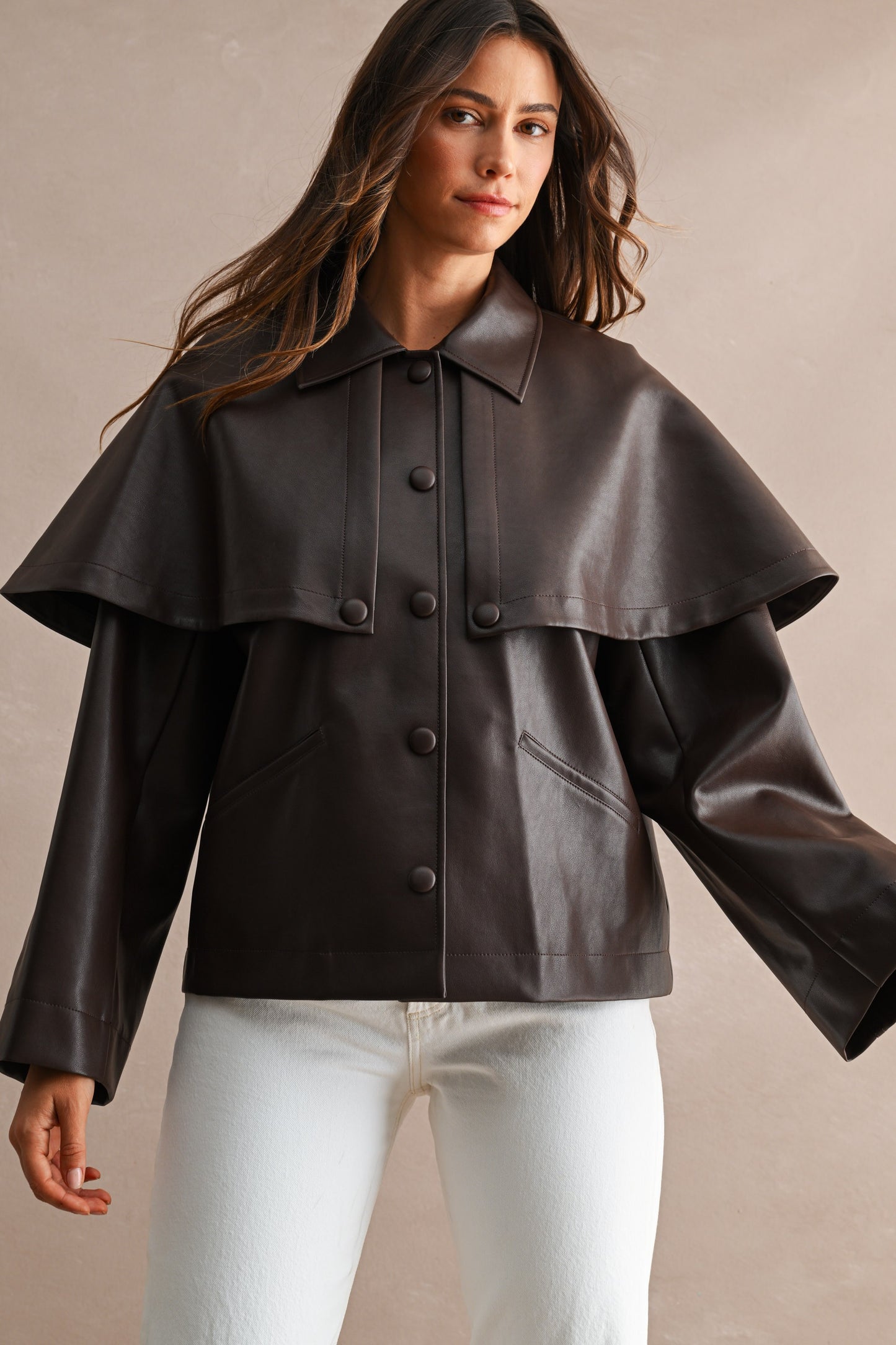 Cape Overlay Faux Leather Jacket