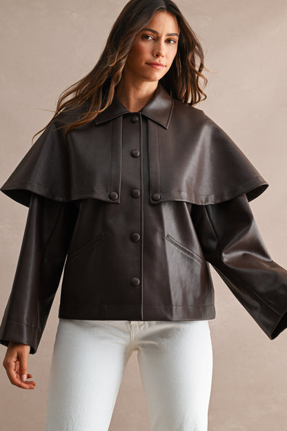 Cape Overlay Faux Leather Jacket