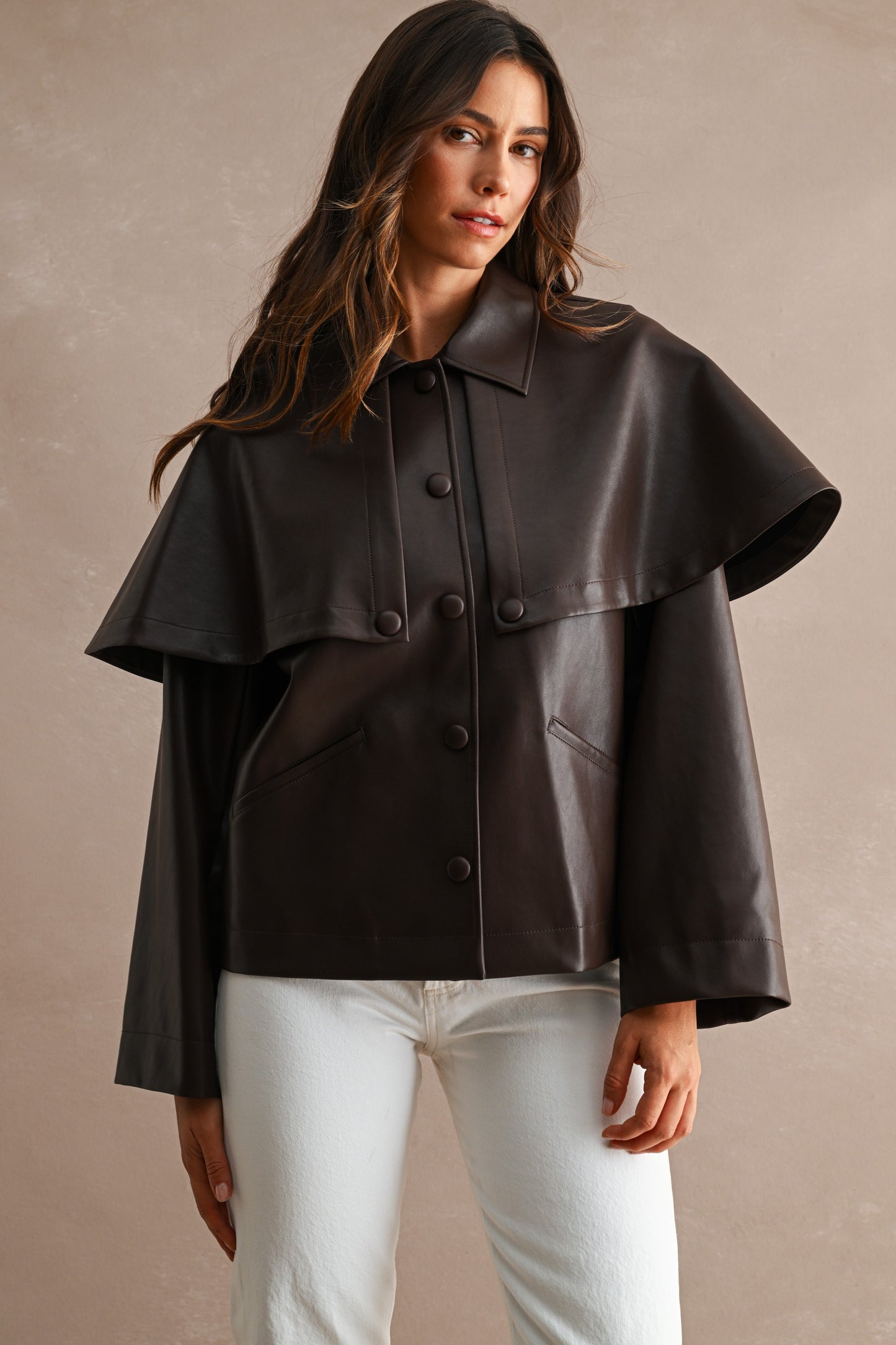 Cape Overlay Faux Leather Jacket