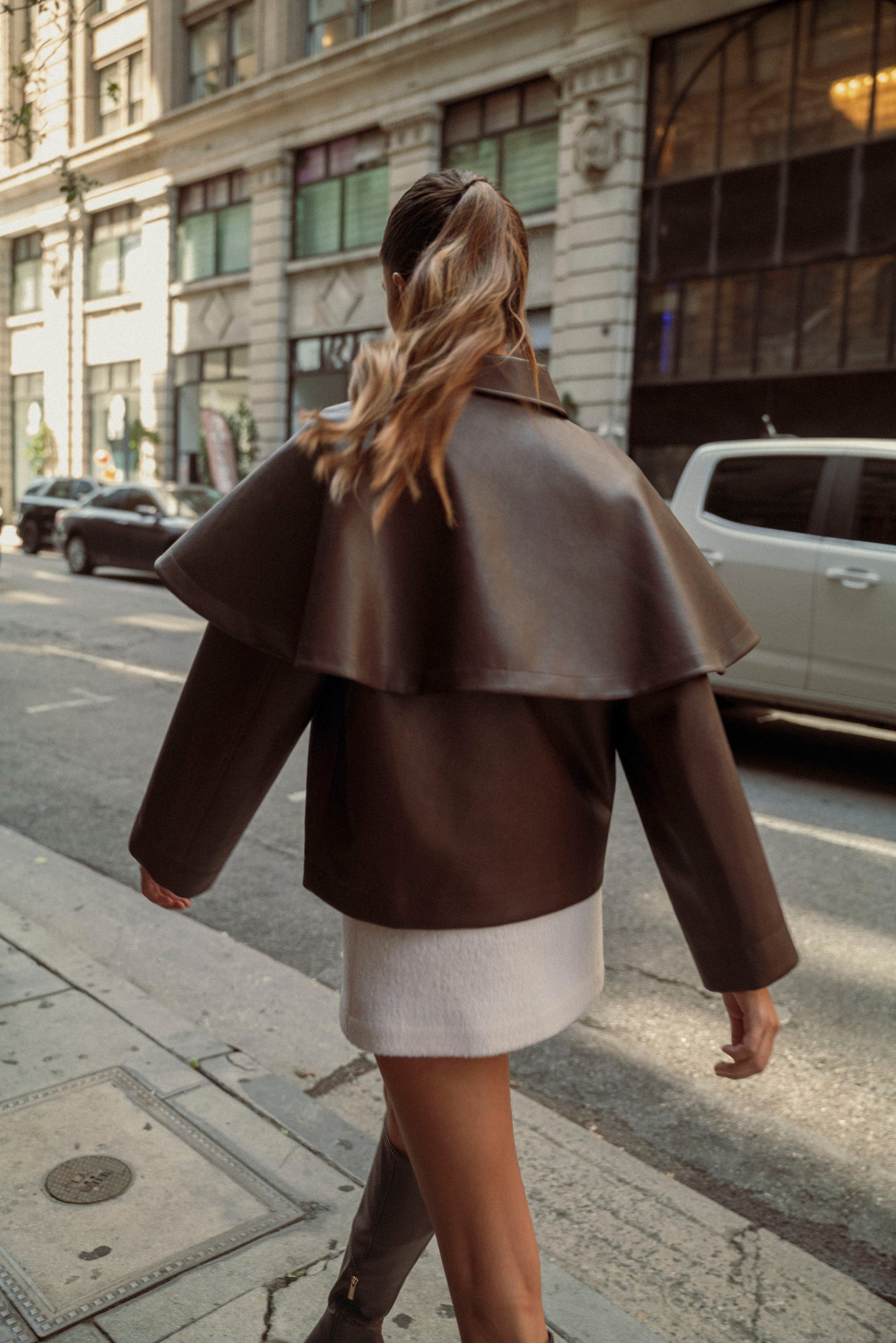Cape Overlay Faux Leather Jacket