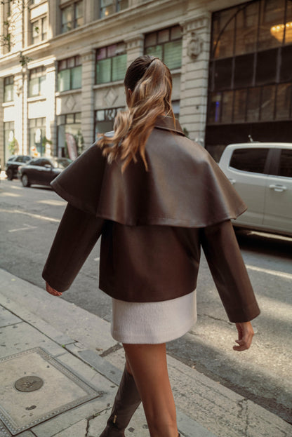 Cape Overlay Faux Leather Jacket
