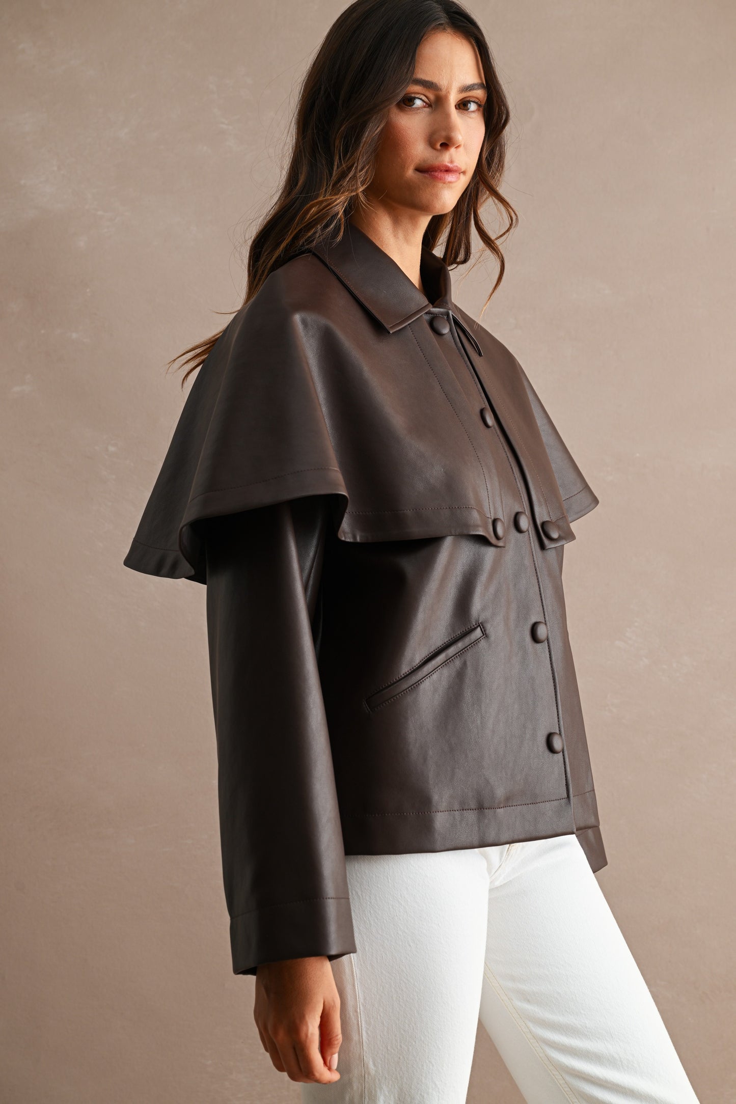 Cape Overlay Faux Leather Jacket