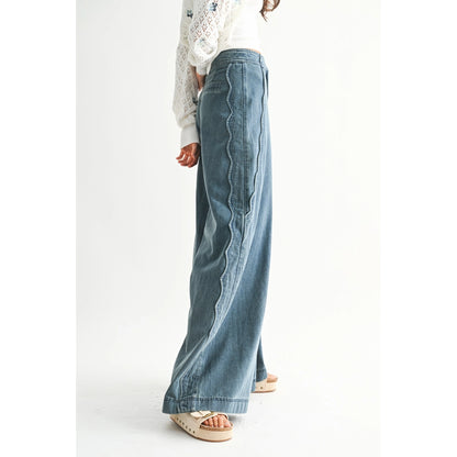 Scalloped Stretch Wide Leg Jean