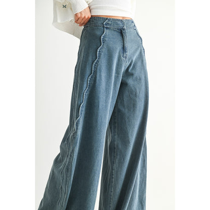Scalloped Stretch Wide Leg Jean