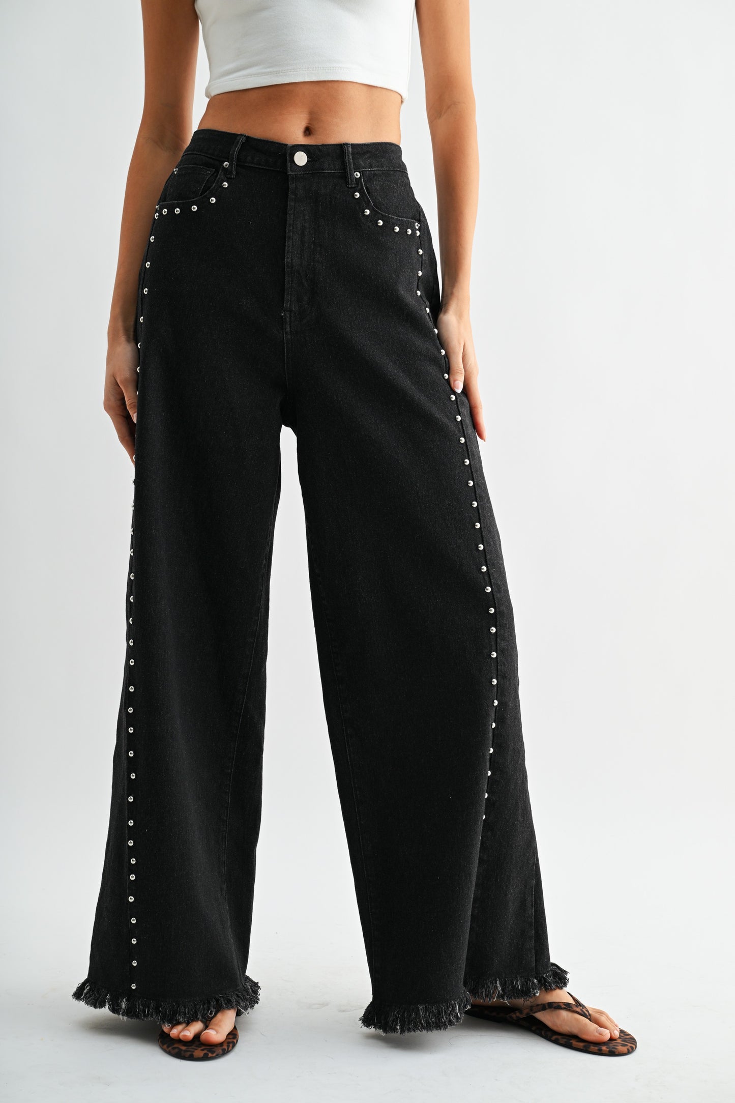 Wide Leg Denim Stud Pant