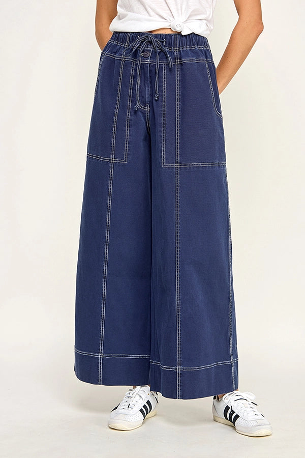Cotton Twill Wide Leg Pant - Navy