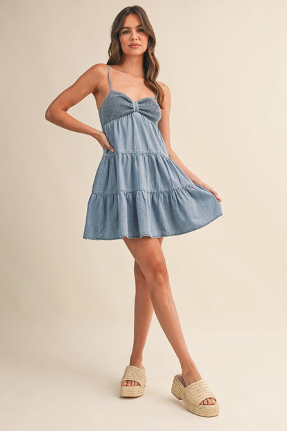 Lara Denim Mini Dress - BIRD BEE