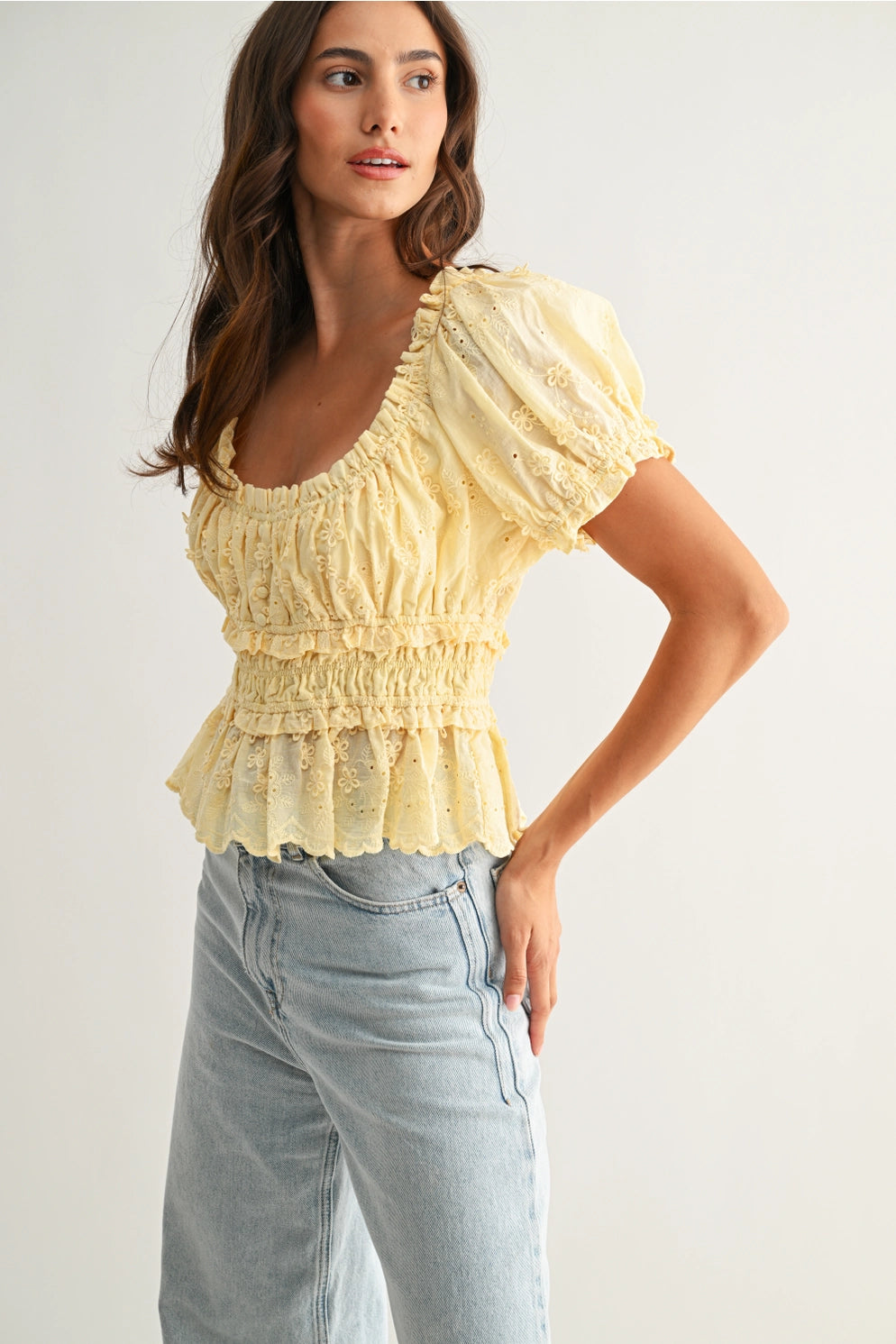 Embroidered Peplum Blouse