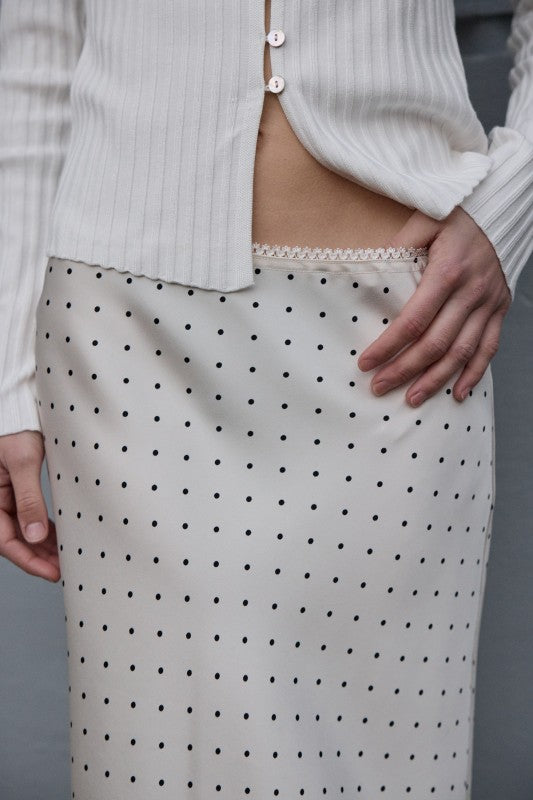 Polka Dot Satin Midi Skirt - BIRD BEE