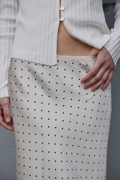 Polka Dot Satin Midi Skirt - BIRD BEE