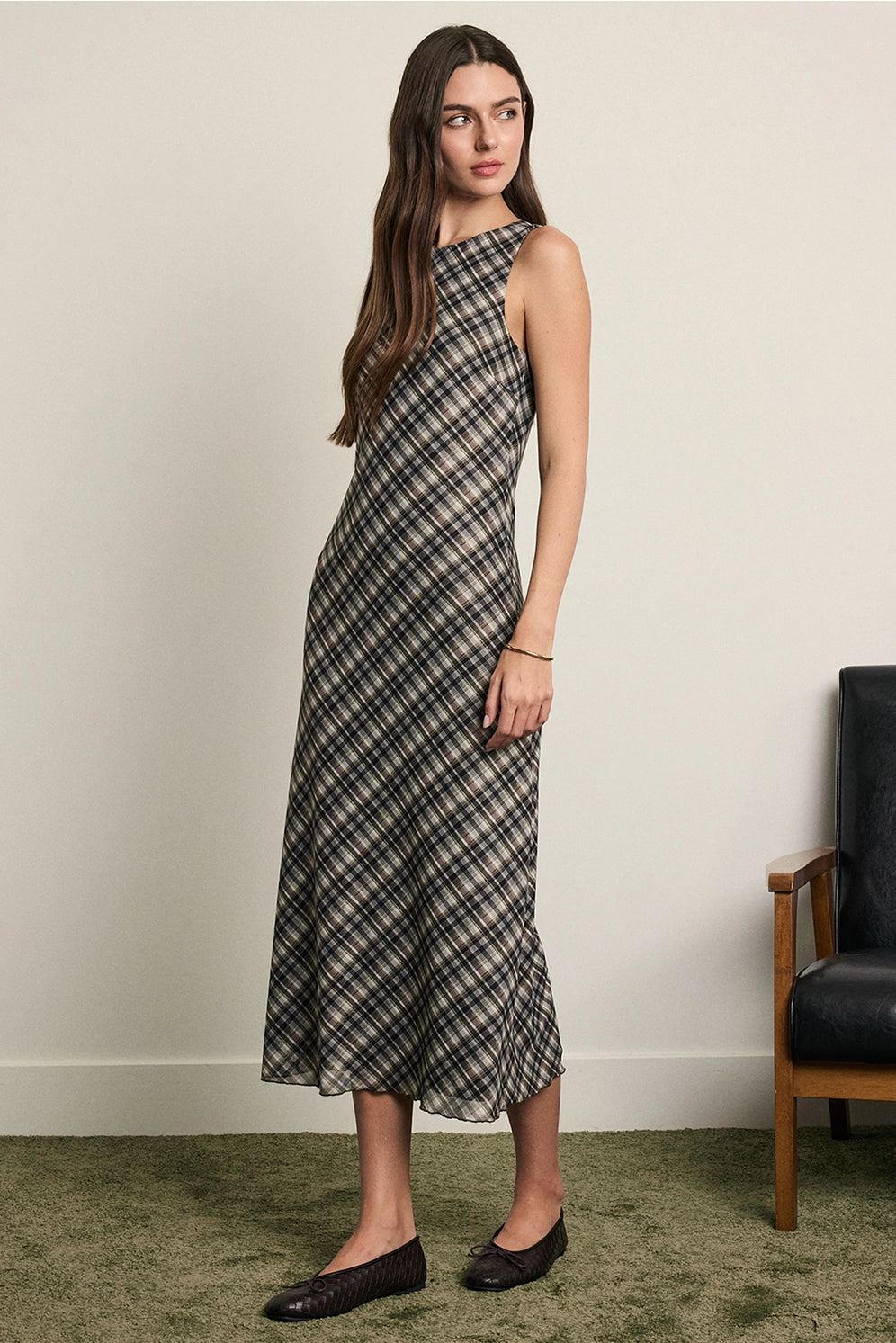 Plaid Mesh Maxi Dress