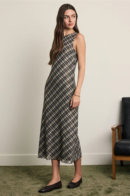 Plaid Mesh Maxi Dress