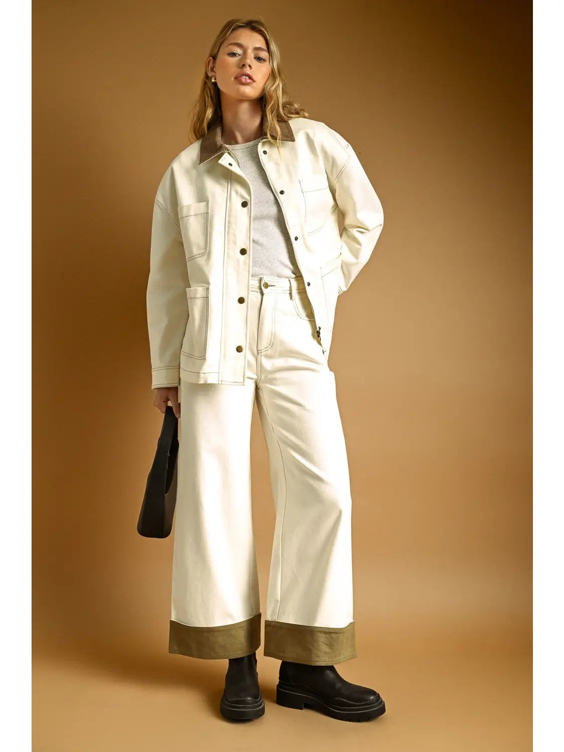 Contrast Cuff On Bottom Pants