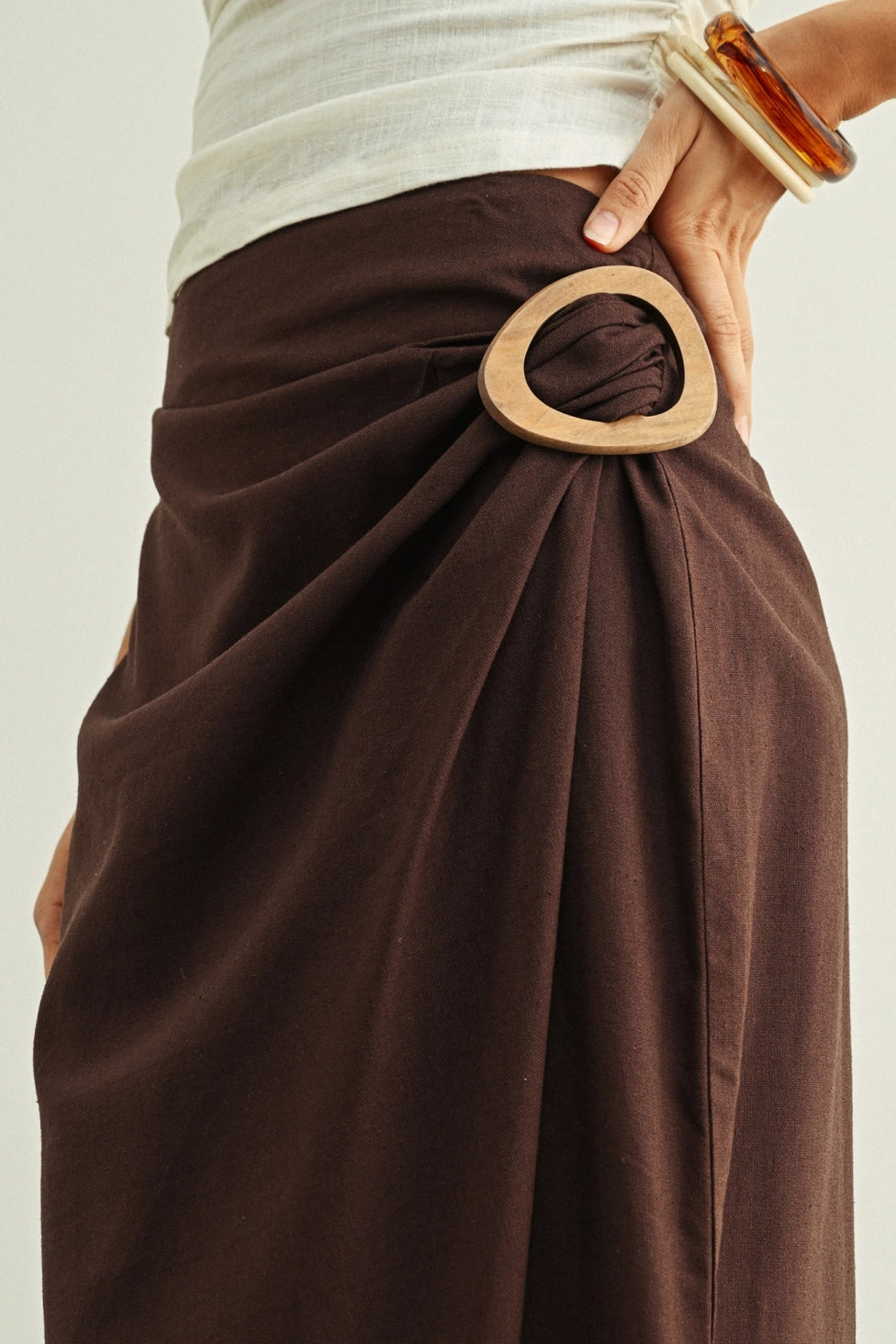 Linen Wrap Skirt - Brown