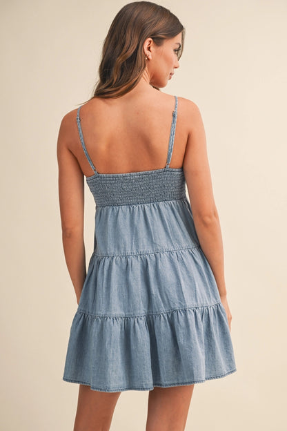 Lara Denim Mini Dress - BIRD BEE