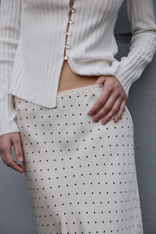 Polka Dot Satin Midi Skirt - BIRD BEE