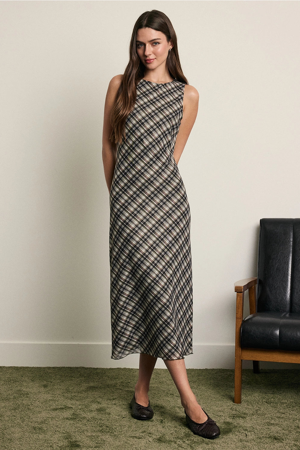 Plaid Mesh Maxi Dress