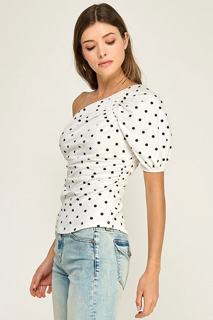One Shoulder Polka Dot Top