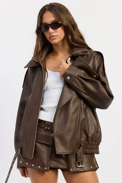 Lissy Faux Leather Bomber Jacket