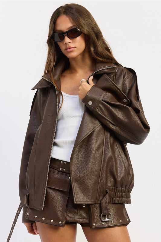 Lissy Faux Leather Bomber Jacket
