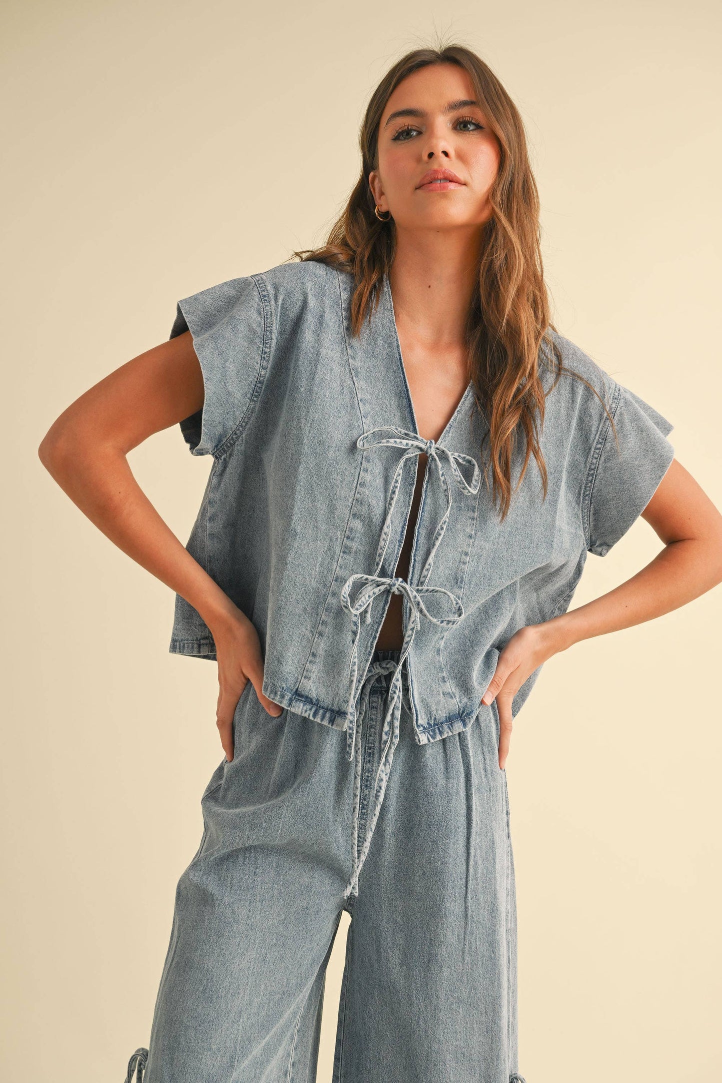 Denim Tie Front Blouse