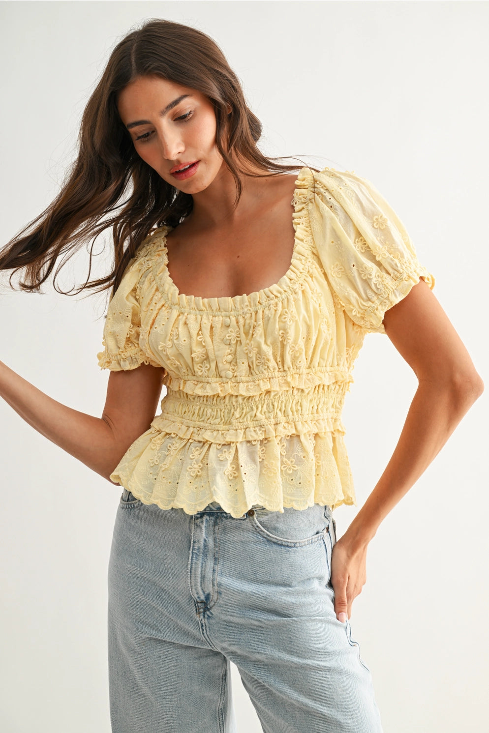 Embroidered Peplum Blouse
