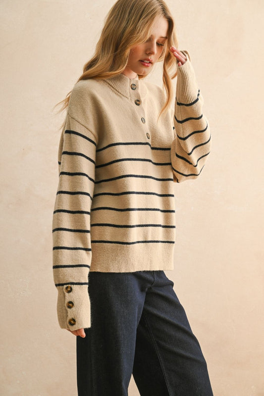 Striped Half Button Knit
