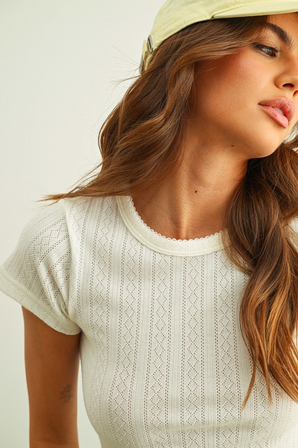 Pointelle Knit Tee - White