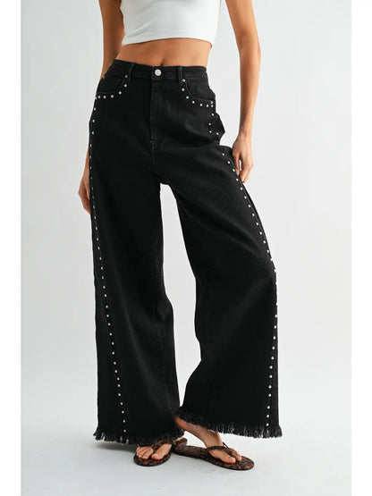 Wide Leg Denim Stud Pant