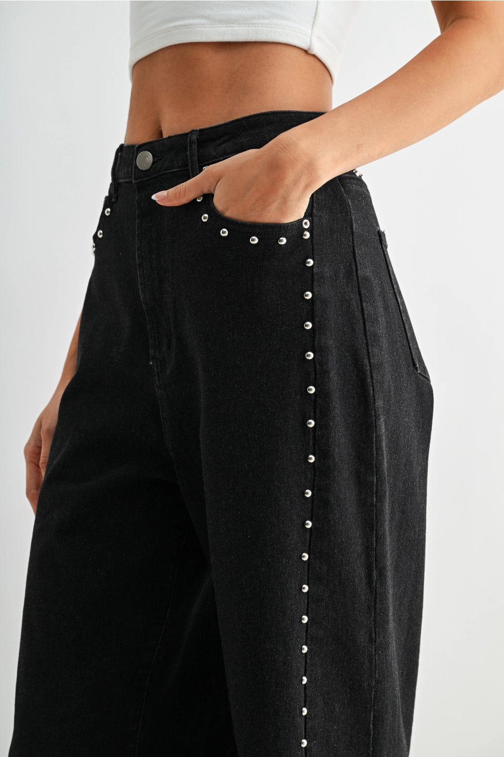 Wide Leg Denim Stud Pant