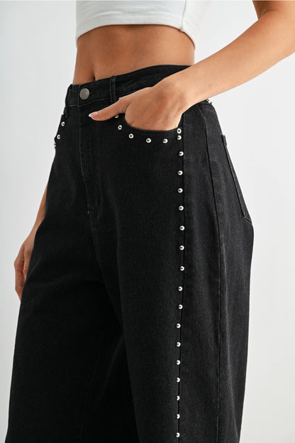 Wide Leg Denim Stud Pant