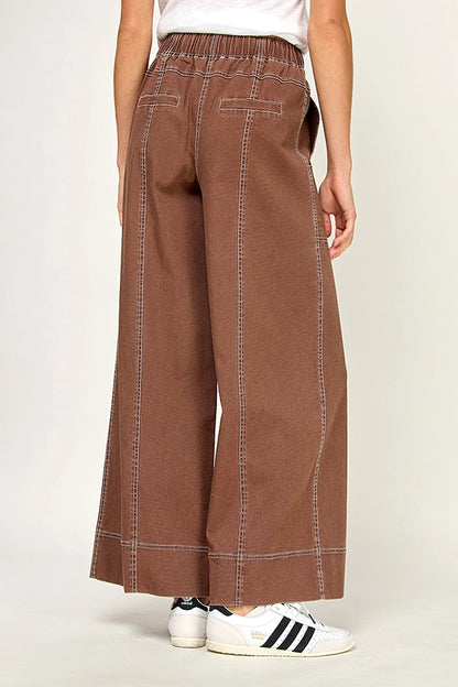 Cotton Twill Wide Leg Pant - Brown
