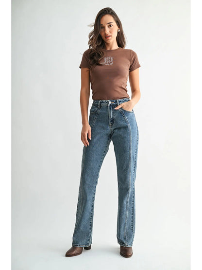 Mid Rise Front Seamed Boot Cut