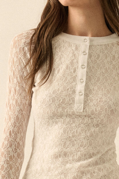 Floral Lace Raglan - White
