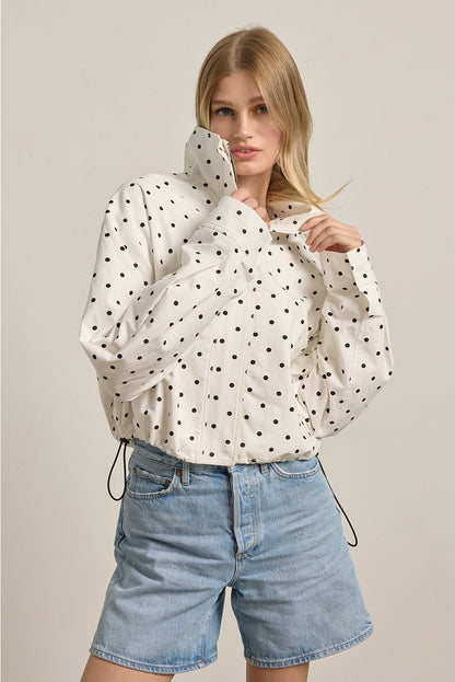 Polka Dot High Neck Jacket - BIRD BEE
