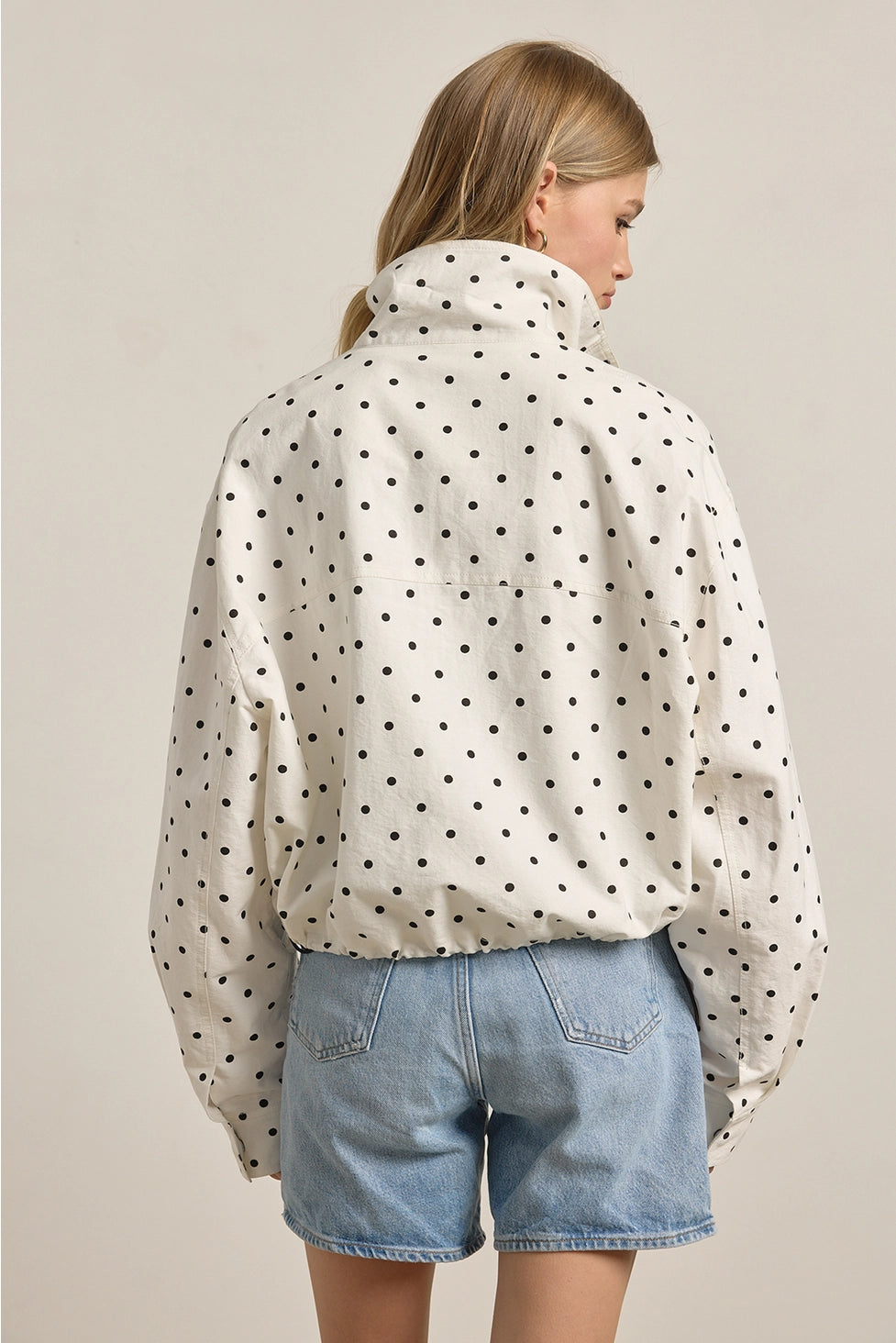Polka Dot High Neck Jacket - BIRD BEE